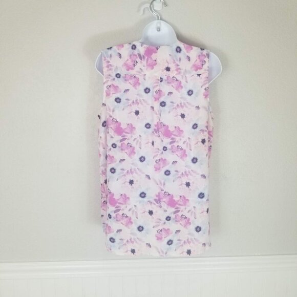 GNW Great Northwest Watercolor Pastel Floral Sleeveless v-neck Blouse Flowy - Picture 5 of 7
